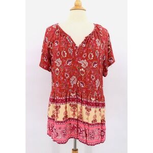 Knox Rose Womens L Peasant Top Floral Cottagecore Boho Shabby Chic‎ Flowy